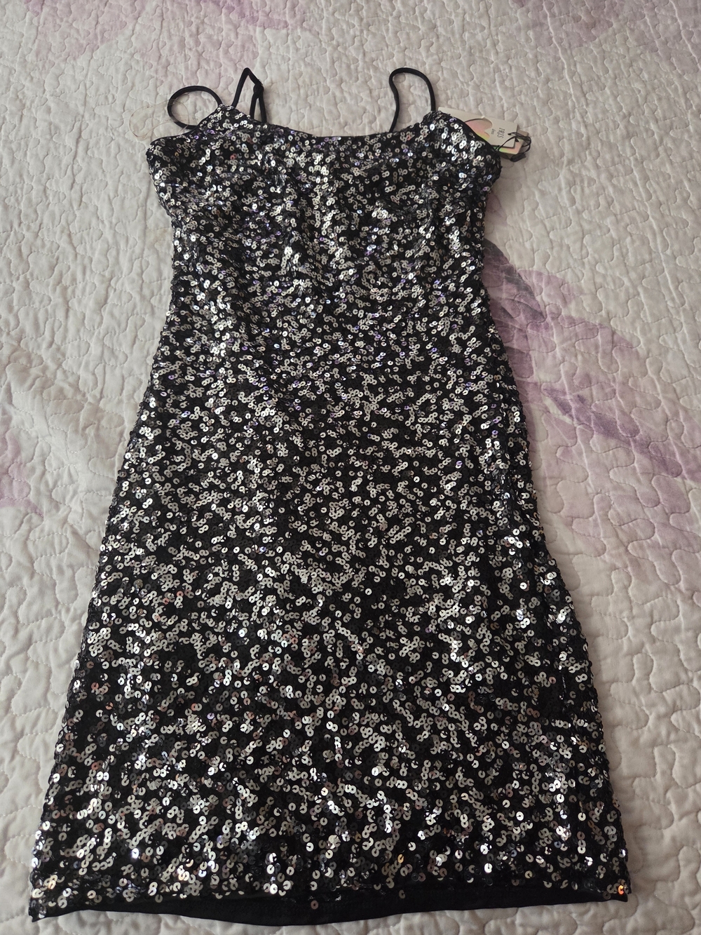 & Other Stories Black & Silver Sequin Mini Slip Dress
